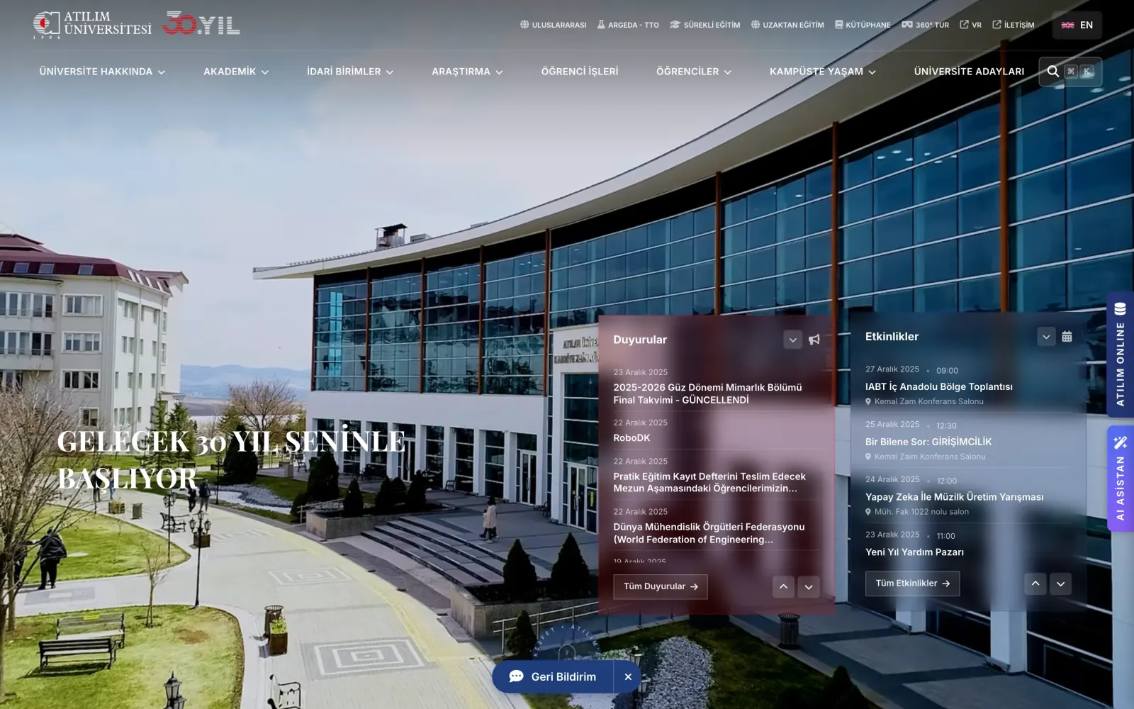 Atılım University website, v2 theme home page