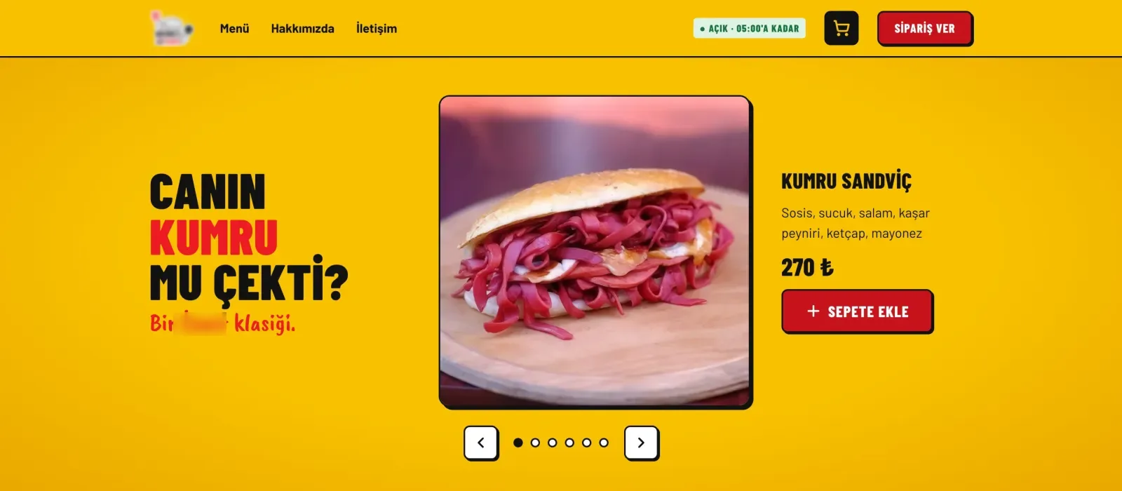Home page opening: a featured sandwich and an add-to-cart button